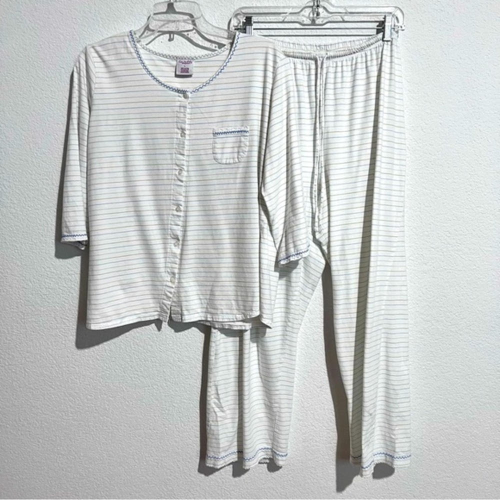 Go Softly Striped 2 Piece Cotton Sleep Set Top & Pants Pajamas Loungewear Large
